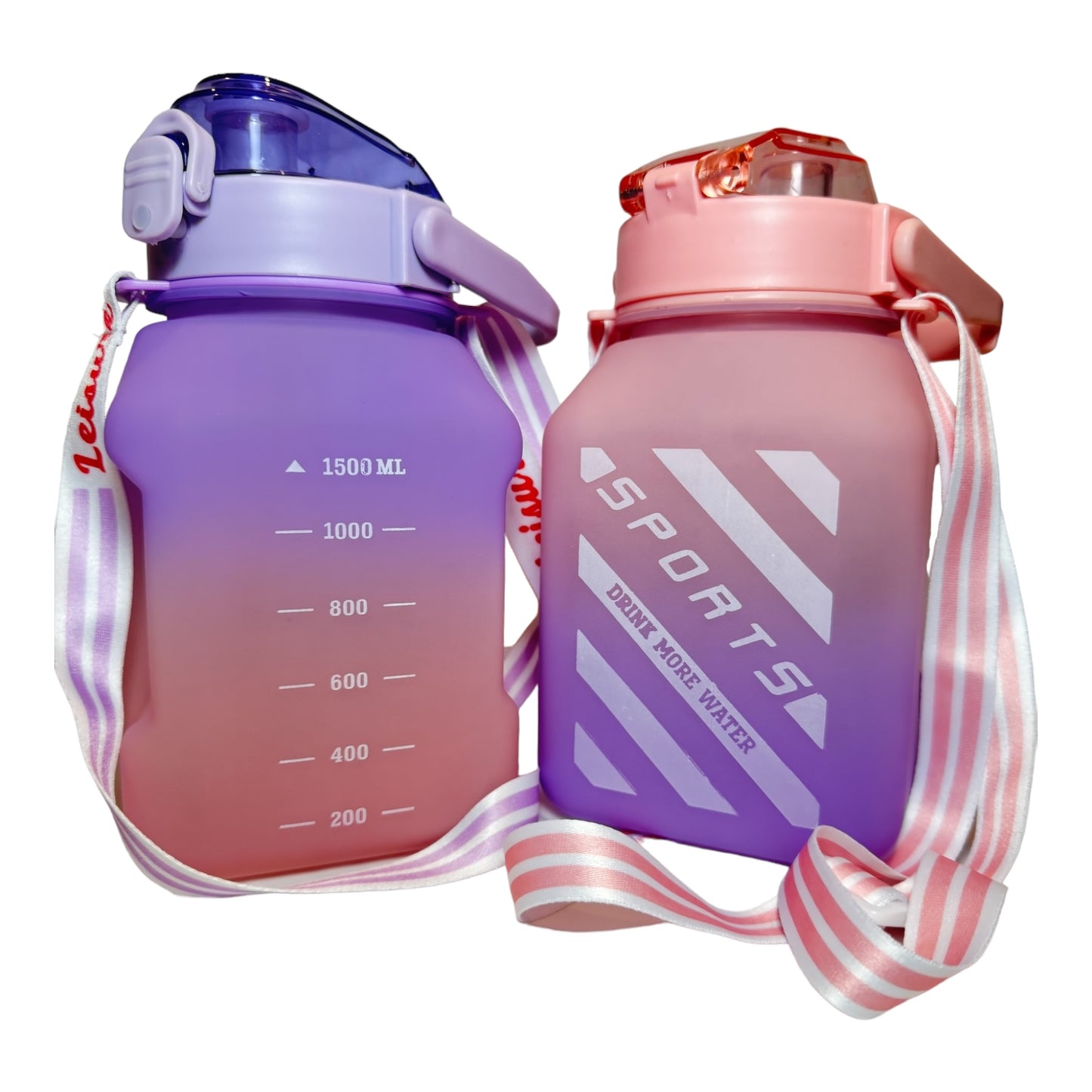 Botella de Agua 1.5 Litros Cuadrada de Plastico Antiderrames Morado / Rosa